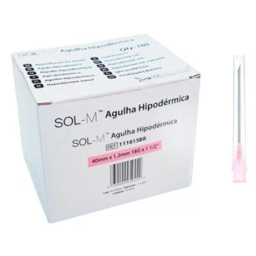 Agulha Hipodérmica 18G 40 x 1,20mm c/100 Sol Millennium Agulha Hipodérmica 18G 40 x 1,20mm c/100 Sol Millennium