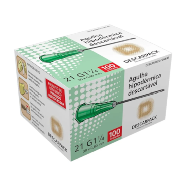 Agulha Hipodérmica 21G 30 x 0,80mm c/100 Descarpack Agulha Hipodérmica 21G 30 x 0,80mm c/100 Descarpack