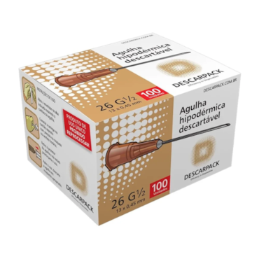 Agulha Hipodérmica 26G 13 x 0,45mm c/100 Descarpack