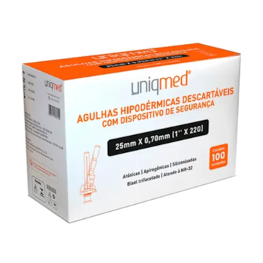 Agulha Hipodérmica de Segurança 22G 25mm x 0,07mm c/ 100 Uniqmed