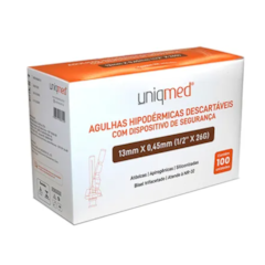 Agulha Hipodérmica de Segurança 26G 13mm x 0,45mm c/ 100 Uniqmed