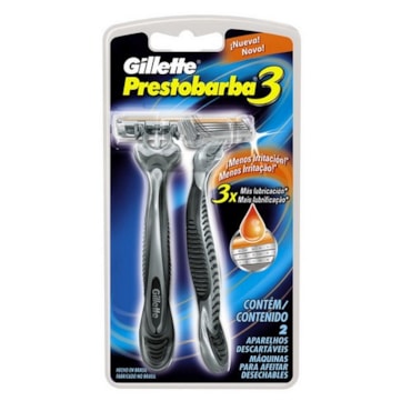 APARELHO DE BARBEAR GILLETTE PRESTOBARBA3 COM 2 UNIDADES