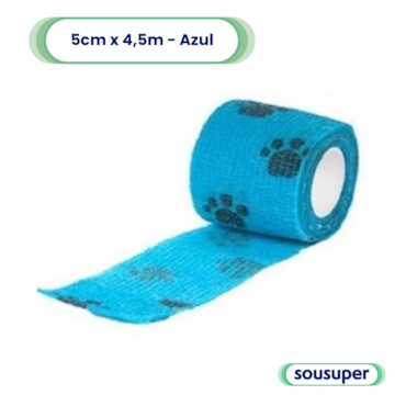 Bandagem Elástica Veterinária 5cm x 4,5m Azul com Patas Hoppner