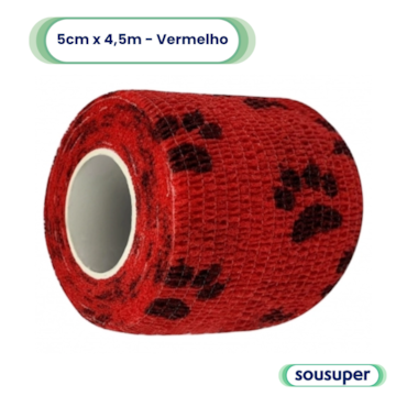 Bandagem Elástica Veterinária 5cm x 4,5m Vermelho com Patas Hoppner Bandagem Elástica Veterinária 5cm x 4,5m Vermelho com Patas Hoppner
