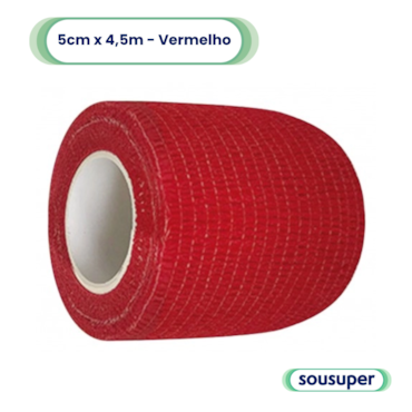 Bandagem Elástica Veterinária 5cm x 4,5m Vermelho Hoppner