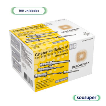 Cateter Intravenoso 16G com Dispositivo de Segurança c/100 Descarpack Cateter Intravenoso 16G com Dispositivo de Segurança c/100 Descarpack