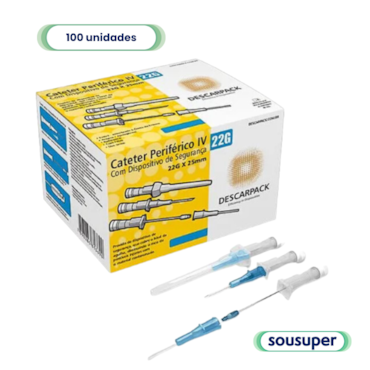 Cateter Intravenoso 22G com Dispositivo de Segurança c/100 Descarpack