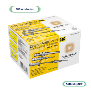 Cateter Intravenoso 24G com Dispositivo de Segurança c/100 Descarpack