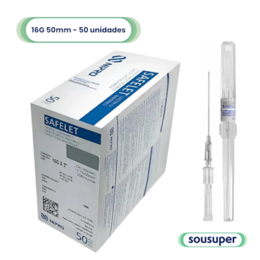 Cateter Intravenoso Safelet Nipro 16G 50mm ETFE  c/50 Cateter Intravenoso Safelet Nipro 16G 50mm ETFE  c/50