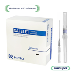 Cateter Intravenoso Safelet Nipro 16G 50mm ETFE  c/50