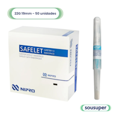 Cateter Intravenoso Safelet Nipro 22G 19mm PU c/50