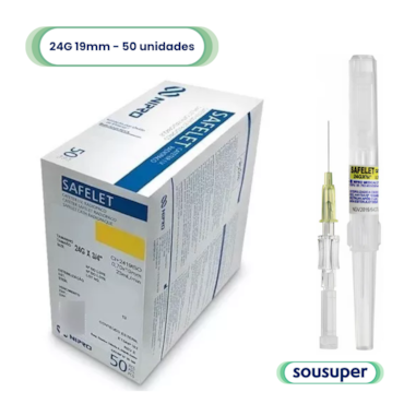 Cateter Intravenoso Safelet Nipro 24G 19mm ETFE c/50 Cateter Intravenoso Safelet Nipro 24G 19mm ETFE c/50