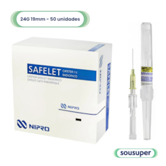 Cateter Intravenoso Safelet Nipro 24G 19mm Poliuretano c/50