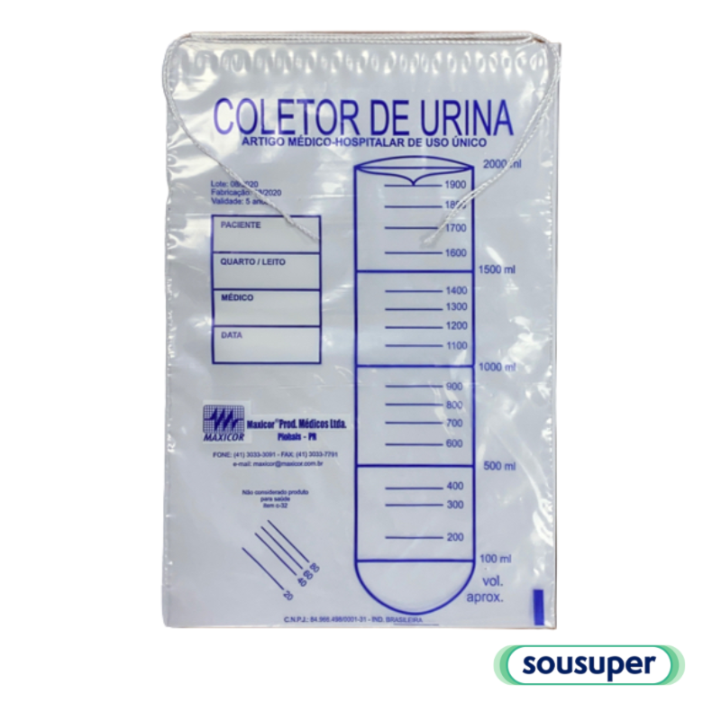 Coletor de Urina Adulto 2000ml c/100 Maxicor - SouSuper