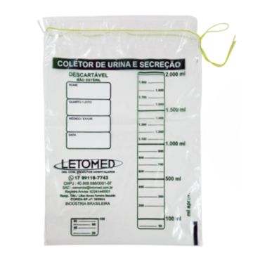 Coletor de Urina Descartável Sistema Aberto Adulto 2000ml c/100 Letomed Coletor de Urina Descartável Sistema Aberto Adulto 2000ml c/100 Letomed