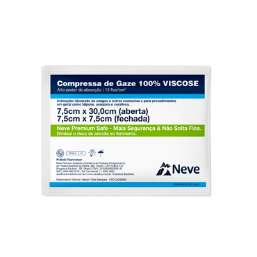 Compressa de Gaze 100% Viscose 7,5x7,5 13F Estéril c/10 Caixa c/220 Neve Compressa de Gaze 100% Viscose 7,5x7,5 13F Estéril c/10 Caixa c/220 Neve