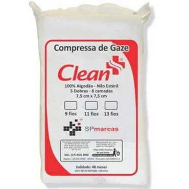Compressa de Gaze 7,5 x 7,5 09F Não Estéril 100g Clean Light Compressa de Gaze 7,5 x 7,5 09F Não Estéril 100g Clean Light