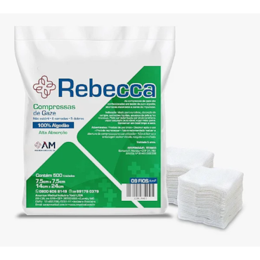 Compressa de Gaze 7,5 x 7,5 13Fios Não Estéril c/500 Rebecca Amed Compressa de Gaze 7,5 x 7,5 13Fios Não Estéril c/500 Rebecca Amed