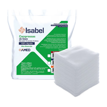 Compressa de Gaze 7,5cm x 7,5cm 11 Fios Isabel c/300 Amed