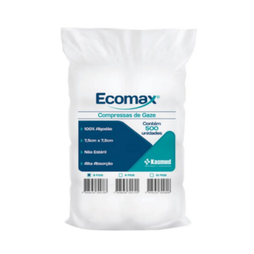 Compressa de Gaze 7,5cm x 7,5cm 9 Fios Ecomax c/500 Kasmed