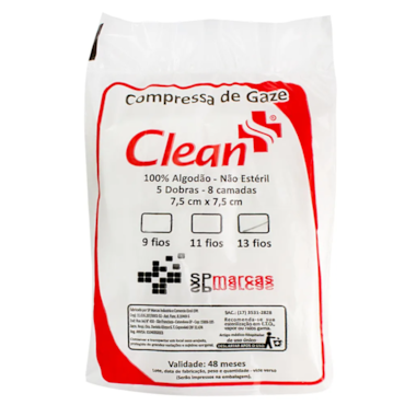 Compressa de Gaze 7,5x7,5cm 13 Fios 100g CLEAN Compressa de Gaze 7,5x7,5cm 13 Fios 100g CLEAN