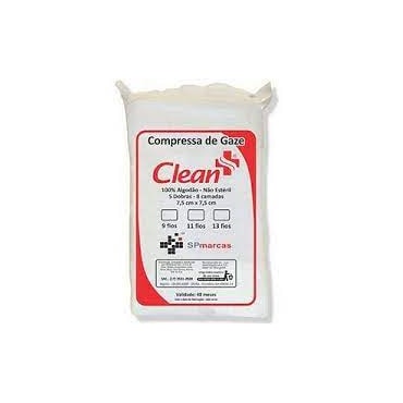 Compressa de Gaze Clean 11 Fios 7,5cmx7,5cm Não Estéril 100g