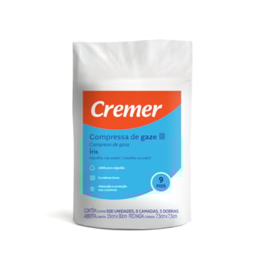 Compressa de Gaze Cremer 7,5 x 7,5 09F Não Estéril c/500 Iris Compressa de Gaze Cremer 7,5 x 7,5 09F Não Estéril c/500 Iris