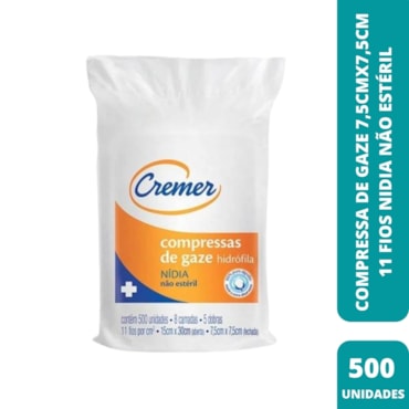 Compressa de Gaze Cremer Não Estéril 7,5 x 7,5 11F c/500 Nidia Compressa de Gaze Cremer Não Estéril 7,5 x 7,5 11F c/500 Nidia