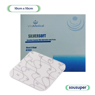 Curativo de Espuma com Prata Silversoft 10cm x 10cm c/05 Vitamedical