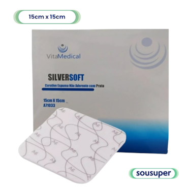 Curativo de Espuma com Prata Silversoft 15cm x15cm c/05 Vitamedical Curativo de Espuma com Prata Silversoft 15cm x15cm c/05 Vitamedical