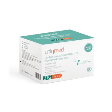 Escalpe para Coleta Múltipla com Dispositivo de Segurança 21G c/100 Uniqmed Escalpe para Coleta Múltipla com Dispositivo de Segurança 21G c/100 Uniqmed