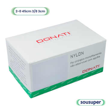 Fio de Sutura Nylon Preto 2-0 45cm 3/8 3cm c/24 Donati Fio de Sutura Nylon Preto 2-0 45cm 3/8 3cm c/24 Donati
