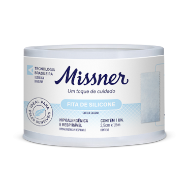 Fita Silicone Hipoalérgica Branca 2,5cm x 1,5m c/12 Missner Fita Silicone Hipoalérgica Branca 2,5cm x 1,5m c/12 Missner