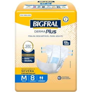 FRALDA GERIÁTRICA BIGFRAL DERMA PLUS M 64un. Kit c/8pct