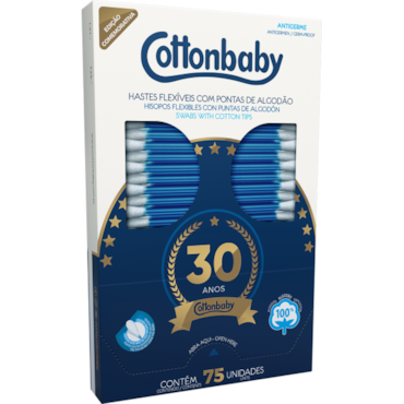 Haste Flexível COTTONBABY com Pontas de Algodão Cartucho 75Un. Haste Flexível COTTONBABY com Pontas de Algodão Cartucho 75Un.