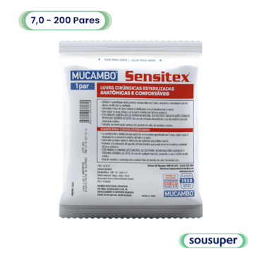 Luva Cirúrgica Estéril de Látex 7,0 Sensitex c/200 Pares Mucambo Luva Cirúrgica Estéril de Látex 7,0 Sensitex c/200 Pares Mucambo