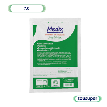 Luva Cirúrgica Estéril de Látex sem Pó 7,0 Par Medix Luva Cirúrgica Estéril de Látex sem Pó 7,0 Par Medix