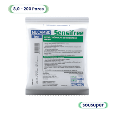 Luva Cirúrgica Estéril de Látex sem Pó Sensifree 8,0 c/200 Pares Mucambo Luva Cirúrgica Estéril de Látex sem Pó Sensifree 8,0 c/200 Pares Mucambo
