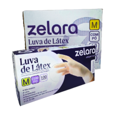 Luva de Látex com Pó M caixa c/10 cartuchos Zelara