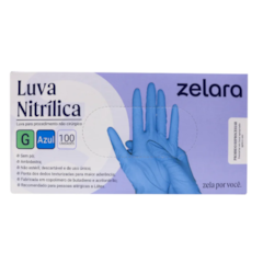 Luva Nitrílica Azul sem Pó G c/100 Zelara