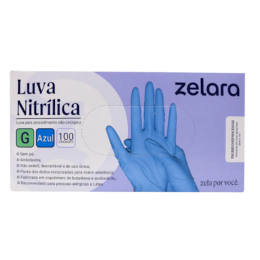 Luva Nitrílica Azul sem Pó G c/100 Zelara