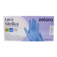 Luva Nitrílica Azul sem Pó M c/100 Zelara