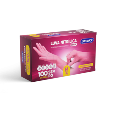 Luva Nitrílica Rosa M c/100 Bompack