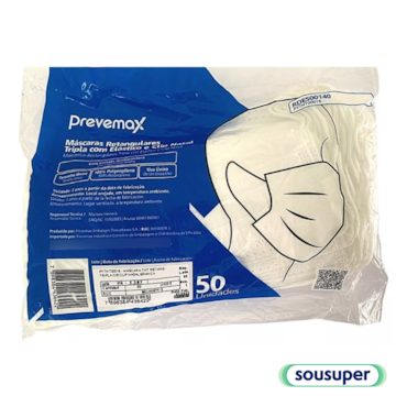 Máscara Cirúrgica Tripla com Elástico Branca c/50 Prevemax Máscara Cirúrgica Tripla com Elástico Branca c/50 Prevemax