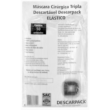 Mascara Tripla c/clips Elástico Pacote c/50 Descarpack Mascara Tripla c/clips Elástico Pacote c/50 Descarpack