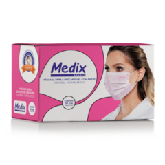 Máscara Tripla Descartável Rosa c/50 Medix