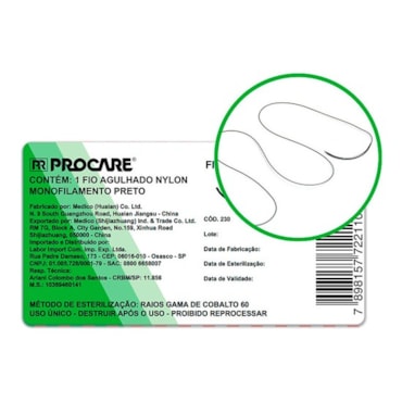 Nylon Preto 4/0 45cm 3/8 25mm c/24 Procare Nylon Preto 4/0 45cm 3/8 25mm c/24 Procare