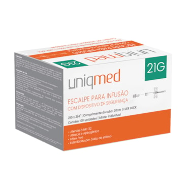 Scalp para Infusão com Dispositivo de Segurança 21G c/100 Uniqmed