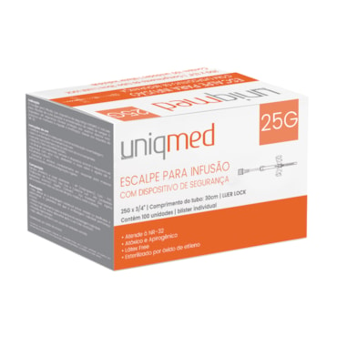 Scalp para Infusão com Dispositivo de Segurança 25G c/100 Uniqmed