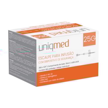 Scalp para Infusão com Dispositivo de Segurança 25G c/100 Uniqmed Scalp para Infusão com Dispositivo de Segurança 25G c/100 Uniqmed